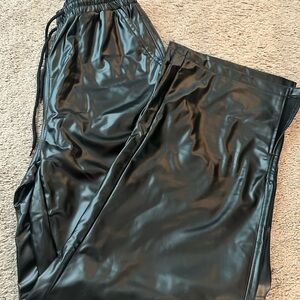 Black Faux Leather Pants (Wide Leg w/ Drawstring/Elastic Waist)